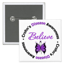 Crohn's Disease Believe Awareness Butterfly Buttons