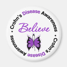 Crohn's Disease Believe Awareness Butterfly Magnet