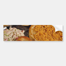 Croissants and platina bread with seafood salad an bumper sticker