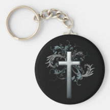 Croix avec les graphiques floraux porte-clefs