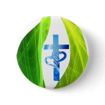 Croix bleue dans flamme verte pin