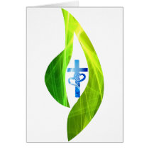 Croix bleue dans flamme verte greeting cards