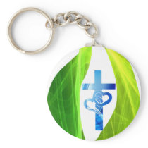 Croix bleue dans flamme verte keychain