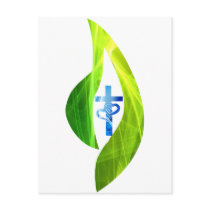 Croix bleue dans flamme verte postcards