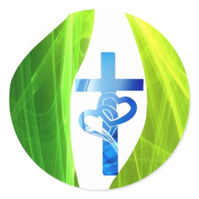 Croix bleue dans flamme verte round sticker by Irys001