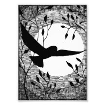 Croix de hibou et de lune hachée photo sur toile