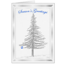 Croquis d'arbre de sapin avec l'ornement bleu carte de vœux
