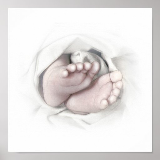 Croquis de crayon de pieds de bébé posters