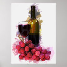 Croquis de marqueur, verre de vin, bouteille, rais posters