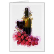 Croquis de marqueur, verre de vin, bouteille, rais cartes de vœux