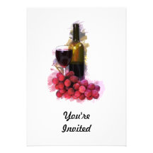 Croquis de marqueur, verre de vin, bouteille, rais invitations personnalisées