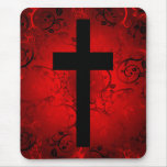 CROSS AND FLORAL RED PATTERN MOUSE PADS