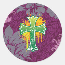 Cross green split solid bg stickers