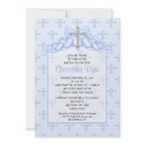 Cross & Hearts Baby Boy Baptism Inviation Personalized Invites