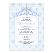 Cross & Hearts Baby Boy Baptism Inviation Personalized Invites
