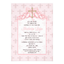 Cross & Hearts Baby Girl Baptism Inviation Personalized Announcements