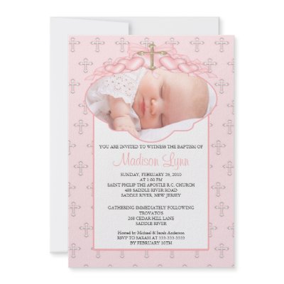 Cross & Hearts Photo Baptism Inviation Custom Invitation by celebrateitinvites