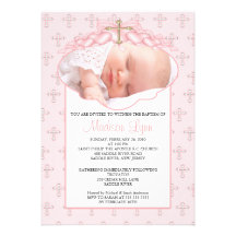 Cross & Hearts Photo Baptism Inviation Custom Invitation
