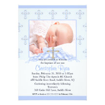 Cross & Hearts Photo Christening Inviation Custom Invite