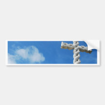 Cross in clouds and blue sky bumper stickers