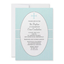 Cross in Oval Frame - Blue Religious Invitation
