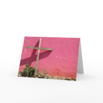 cross leaning on pink wall greeting card