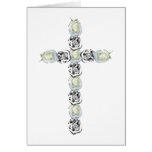 Cross of Silver and White Roses Greeting Cards