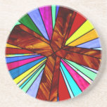 Cross stained glass detail photograph church coasters