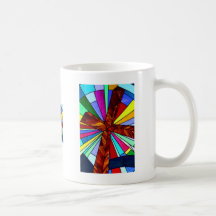 Cross stained glass detail photograph church mug