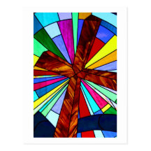 Cross stained glass detail photograph church postcards