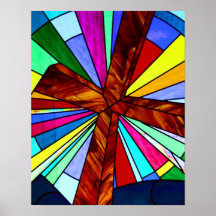 Cross stained glass detail photograph church posters