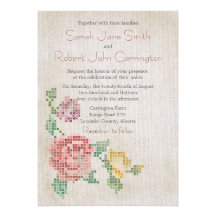 Cross-stitch Antique Wedding Invitation