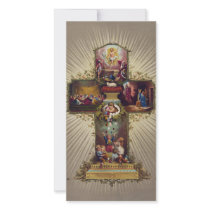 Cross with Biblical Scenes Children & Easter Eggs Custom Photo Card