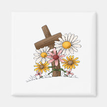 Cross with Flowers Fridge Magnets