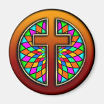 CROSS WITH STAINED GLASS FRIDGE MAGNET