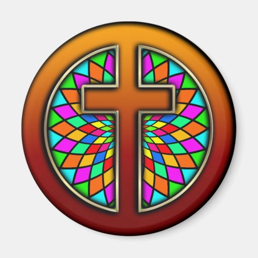 CROSS WITH STAINED GLASS FRIDGE MAGNET