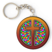 CROSS WITH STAINED GLASS KEYCHAIN
