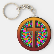 CROSS WITH STAINED GLASS KEYCHAIN