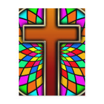 CROSS WITH STAINED GLASS POSTCARD