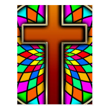 CROSS WITH STAINED GLASS POSTCARD