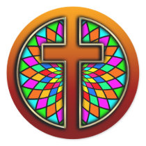 CROSS WITH STAINED GLASS ROUND STICKERS