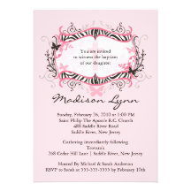 Cross Zebra Frame Baby Girl Baptism Inviation Invitation