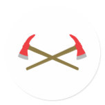 crossed firefighter axe round sticker