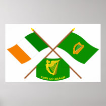 Crossed Ireland and Leinster Province Flags w Erin
