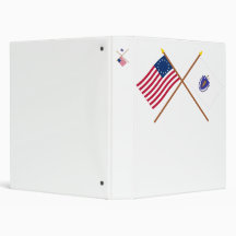 Crossed US 13-star and Massachusetts State Flags 3 Ring Binder