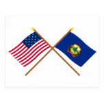 Crossed US 15-star and Vermont State Flags Postcards