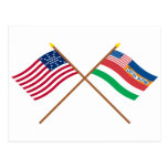 Crossed US 27-star and 1845 Florida State Flags Postcards