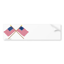 Crossed US 50 and 13-star Flags Bumper Sticker