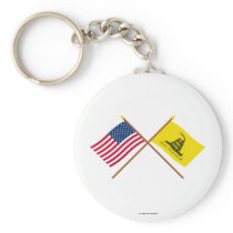 Crossed US and Gadsden Flags Keychain