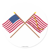 Crossed US and Rattlesnake Flags Round Stickers